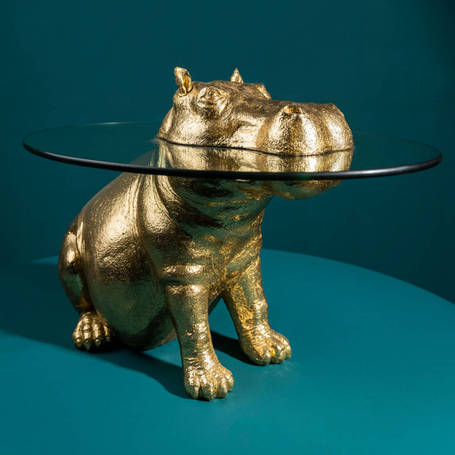 WERNS Tavolino da Caffè Ippopotamo Patty Potamus 45x64cm Oro Resina