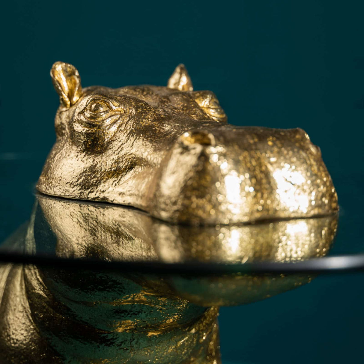 WERNS Tavolino da Caffè Ippopotamo Patty Potamus 45x64cm Oro Resina