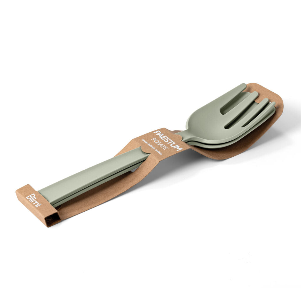 BLIM PLUS Posate per Insalata Paestum 29cm Forest Medium Verde Made in Italy 100% Riciclabile