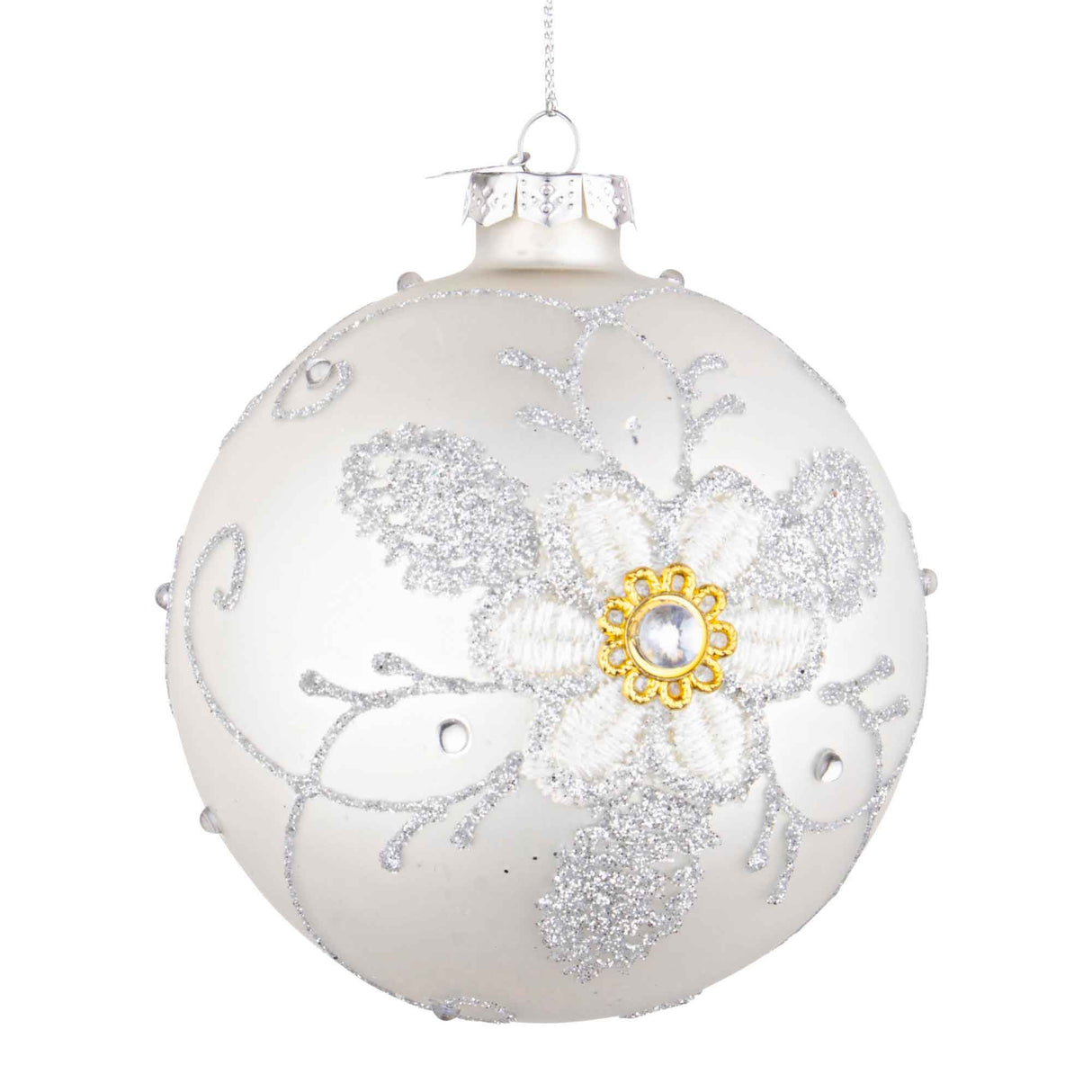 BIZZOTTO Addobbo Sfera Pallina Palla Albero di Natale Vetro 10cm Bianco Floret