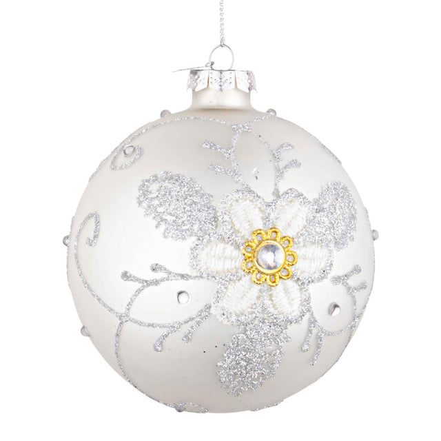 BIZZOTTO Addobbo Sfera Pallina Palla Albero di Natale Vetro 10cm Bianco Floret