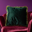 WERNS Cuscino Tipo Velluto con Frange 45x45cm Verde Petrolio