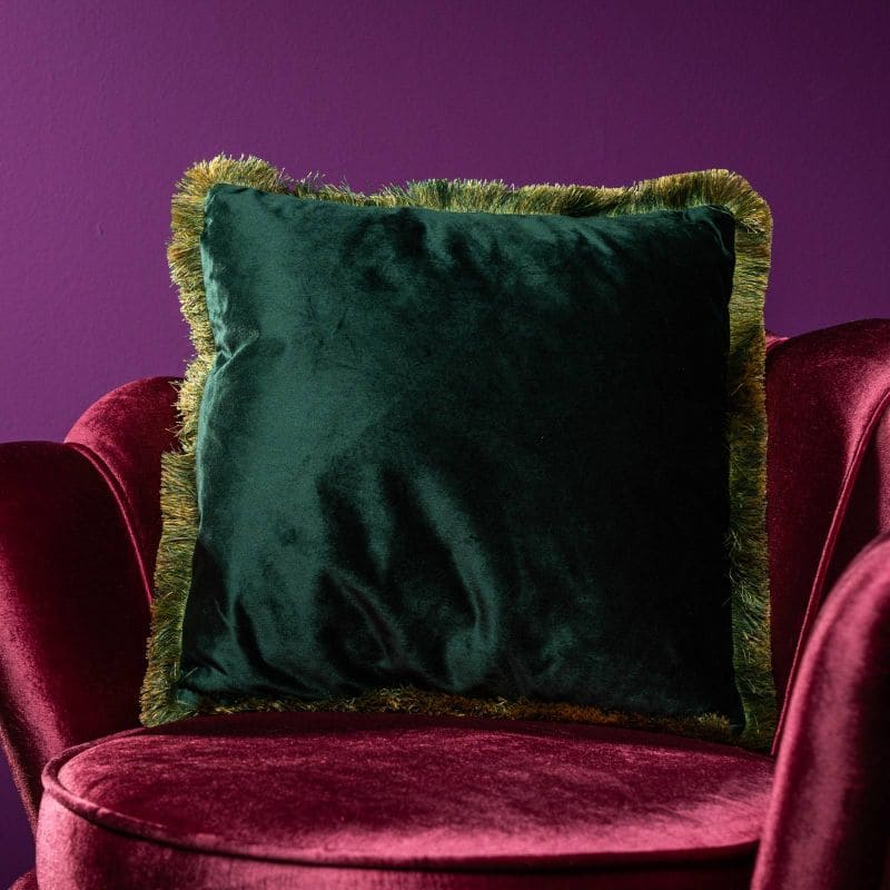 WERNS Cuscino Tipo Velluto con Frange 45x45cm Verde Petrolio