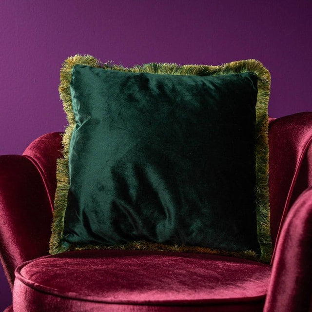 WERNS Cuscino Tipo Velluto con Frange 45x45cm Verde Petrolio