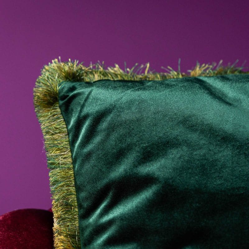 WERNS Cuscino Tipo Velluto con Frange 45x45cm Verde Petrolio
