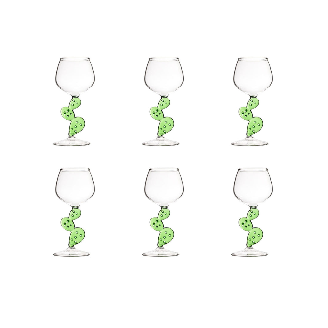 MONTEMAGGI Set 6 Pezzi Calice con Stelo Cactus 17,5cm Verde Vetro Borosilicato