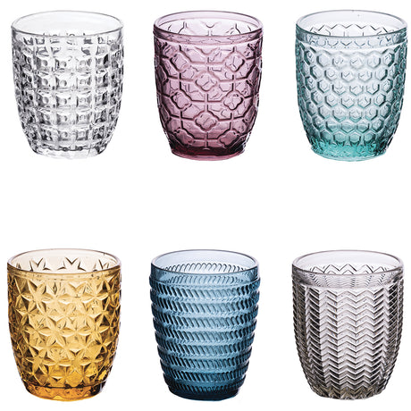 VILLA D'ESTE HOME TIVOLI Geometrie Set 6 Pezzi Bicchieri Acqua 350ml Vetro Colorati