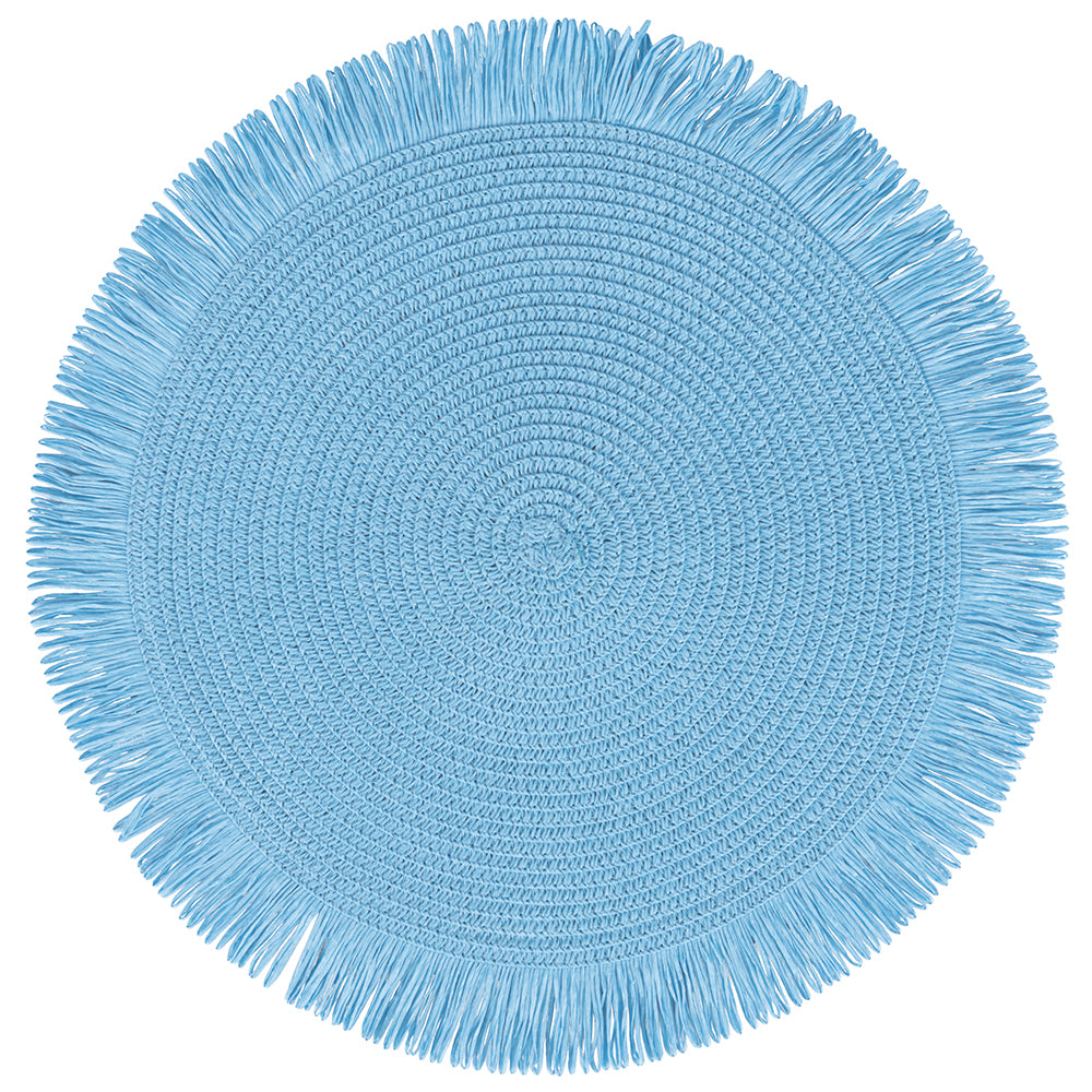 VILLA D'ESTE HOME TIVOLI Round Placemat with Fringes Shades of Ocean Set 4 Pieces 38cm