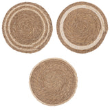 VILLA D'ESTE HOME TIVOLI Tovaglietta Tonda Natural Set 3 Pezzi 40cm Intreccio di Foglie Naturali