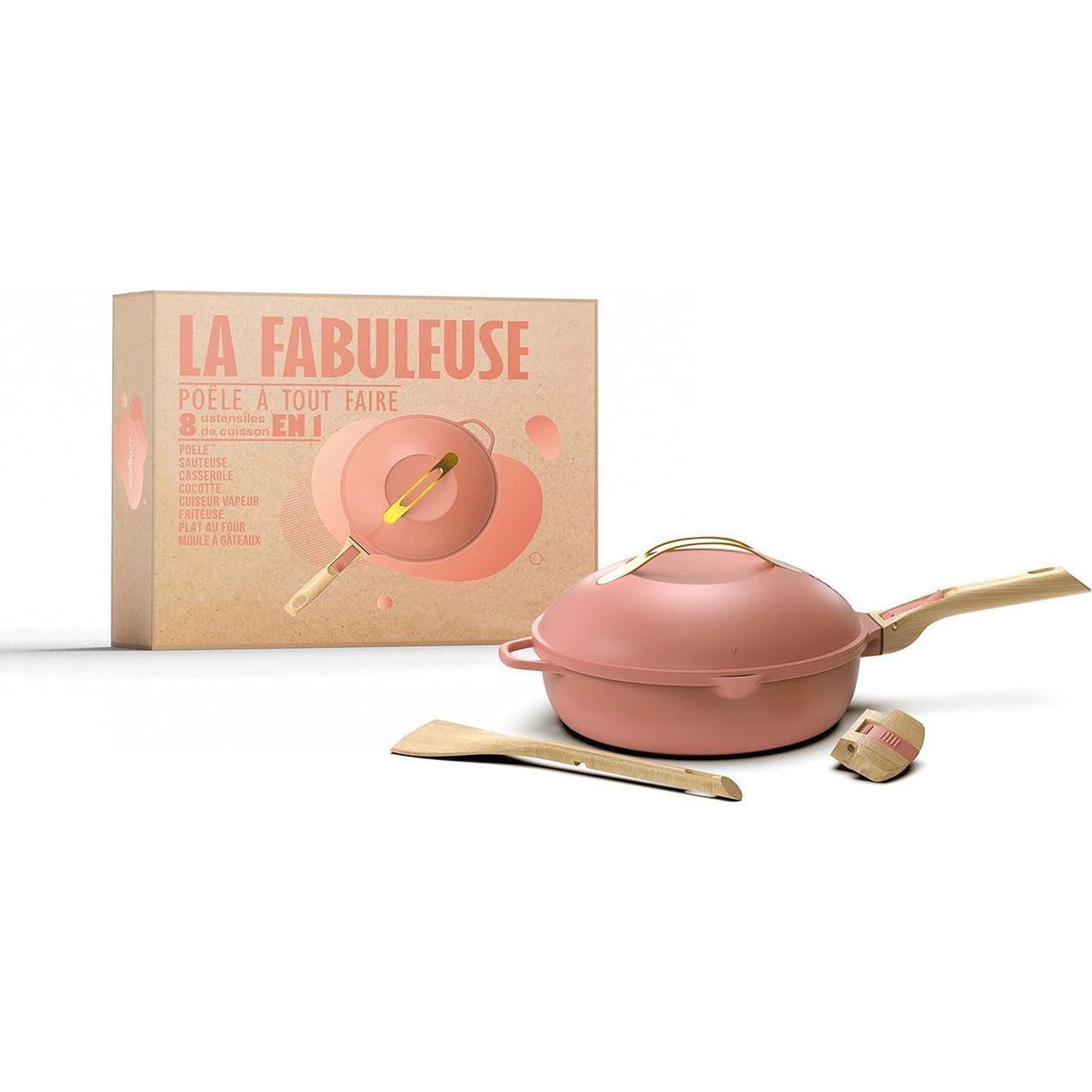 COOKUT La Favolosa Padella Casseruola Tegame 2 Manici 8 in 1 28cm Metallo Peonia Rosa