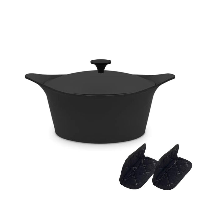 COOKUT L'Incredibile Cocotte in Metallo 24cm Nero Grafite con Pomello in Metallo e Presine