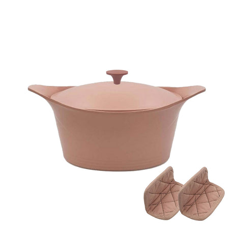 COOKUT L'Incredibile Cocotte in Metallo 24cm Rosa Cipria con Pomello in Metallo e Presine