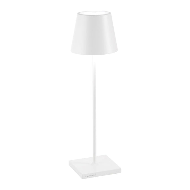 ZAFFERANO Poldina PRO Lampada da Tavolo 38cm LED Ricaricabile Senza Fili Bianco Alluminio