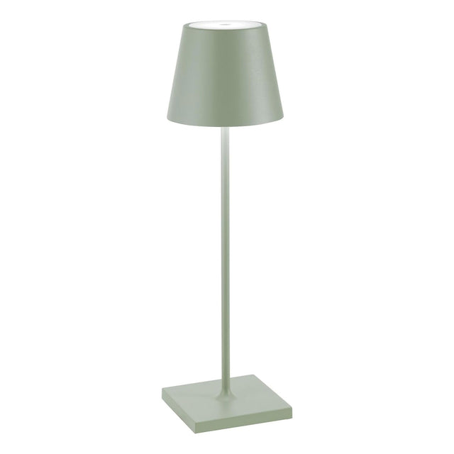 ZAFFERANO Poldina PRO Lampada da Tavolo 38cm LED Ricaricabile Senza Fili Salvia Alluminio