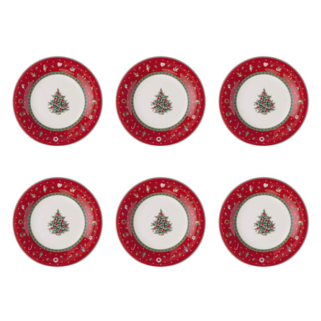 VILLEROY & BOCH Toy's Delight Specials Piatto Dessert Colazione Set 6 Pezzi Rosso Rotondo 21,5cm Tavola Natale