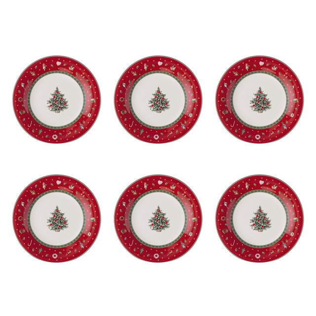 VILLEROY & BOCH Toy's Delight Specials Piatto Dessert Colazione Set 6 Pezzi Rosso Rotondo 21,5cm Tavola Natale