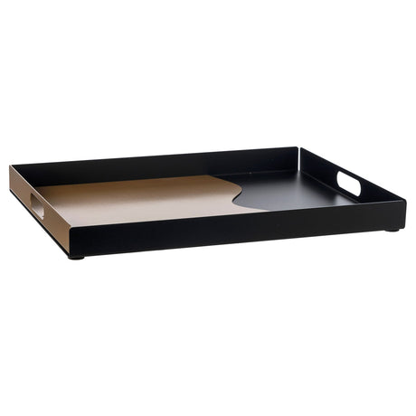 ARTI & MESTIERI Vassoio Moderno Fluid Rettangolare Nero Oro Laccato