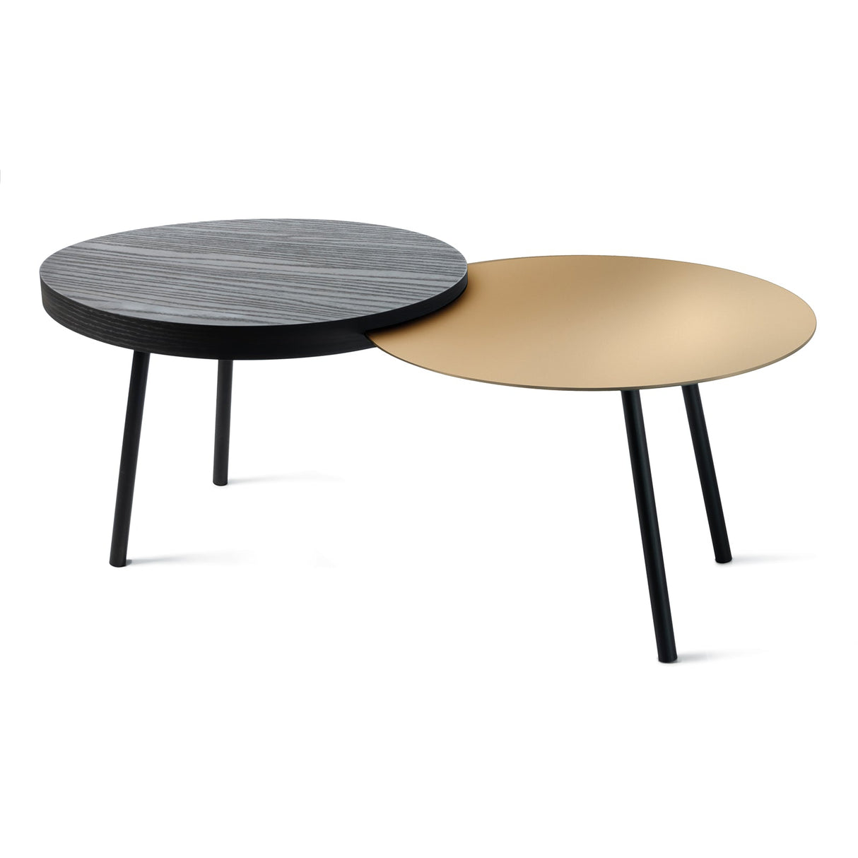 ARTI & MESTIERI Tavolino da Soggiorno Moderno Packtop Piccolo Base Nera Oro Laccato Finitura Wengè