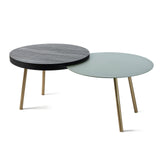 ARTI & MESTIERI Tavolino da Soggiorno Moderno Packtop Piccolo Base Oro Laccato Giada Finitura Wengè