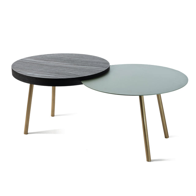 ARTI & MESTIERI Tavolino da Soggiorno Moderno Packtop Piccolo Base Oro Laccato Giada Finitura Wengè