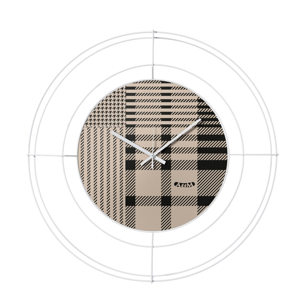 ARTI & MESTIERI Orologio da Parete di Design Nudo Piccolo Tartan Bianco Tartan