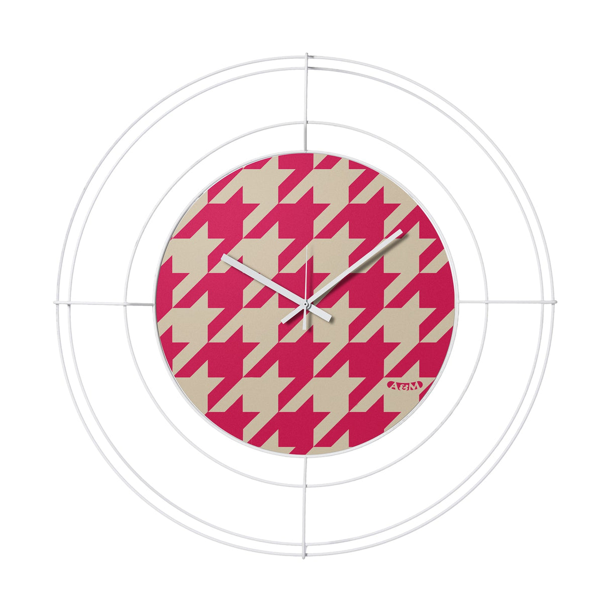 ARTI & MESTIERI Orologio da Parete di Design Nudo Piccolo Pied De Poule Magenta Bianco Pied De Poule Magenta