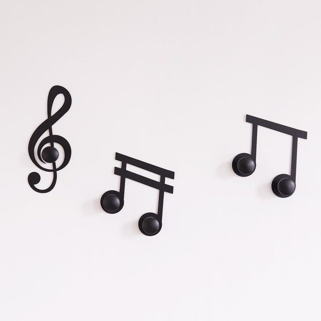 ARTI & MESTIERI Set Appendiabiti a Muro di Design Note Musicali (3Pz) Nero