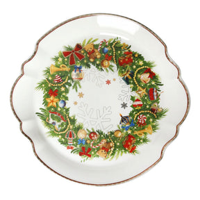 Vassoio da portata Brandani in porcellana con decoro ghirlanda natalizia 33 cm