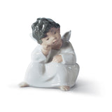Statuina Angelo Medita Lladrò in porcellana lucida 10x10 cm