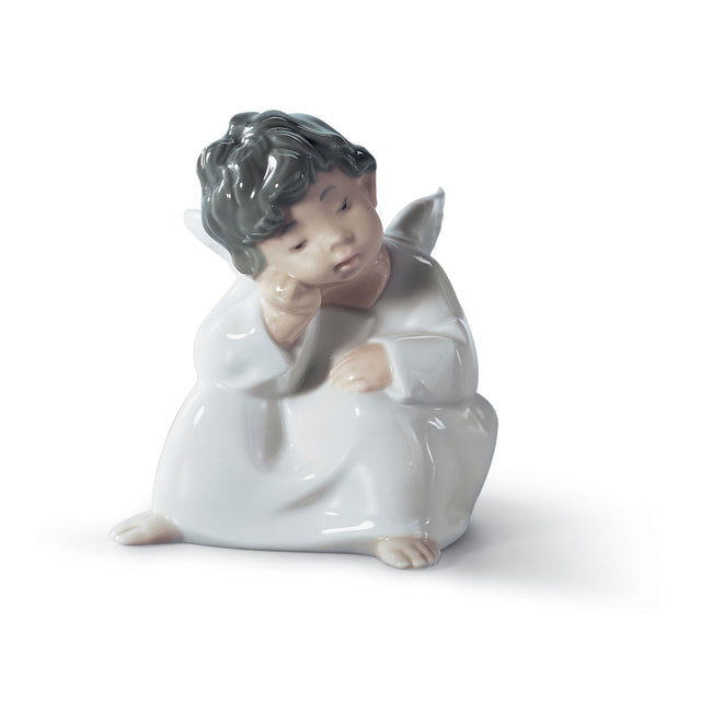 Statuina Angelo Medita Lladrò in porcellana lucida 10x10 cm