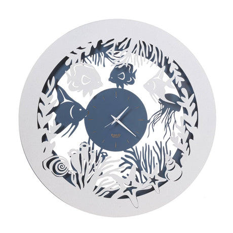 ARTI & MESTIERI Orologio da Parete di Design con Pesciolini Nettuno Azzurro E Bianco Marmo