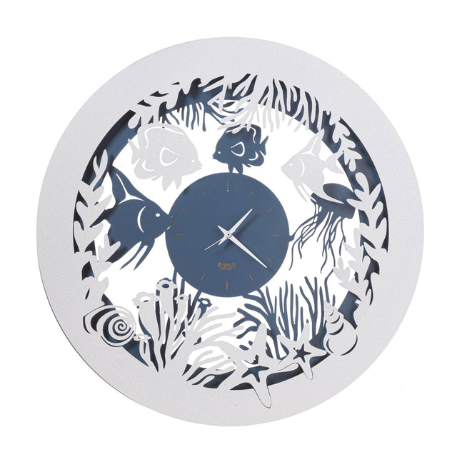 ARTI & MESTIERI Orologio da Parete di Design con Pesciolini Nettuno Azzurro E Bianco Marmo