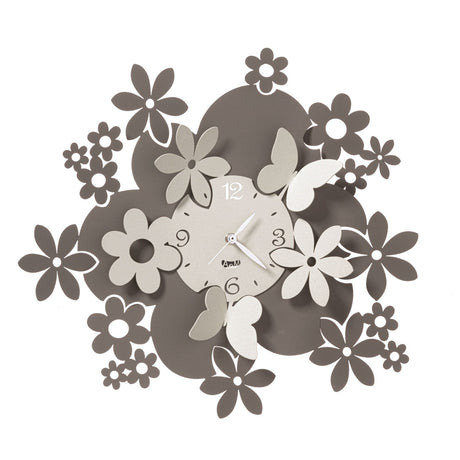ARTI & MESTIERI Orologio da Parete Particolare con Fiori Daisy Fango E Avorio
