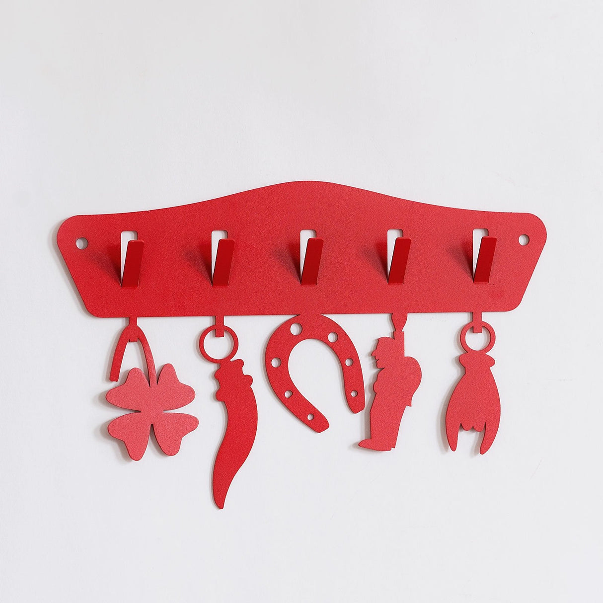 ARTI & MESTIERI Portachiavi da Muro Moderno "Tocca Ferro" Rosso