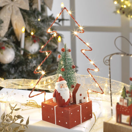 MASCAGNI CASA Babbo Natale in Resina con Abete LED 26x17cm Rosso Decorazione Natalizia