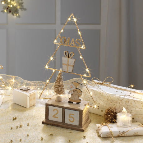 MASCAGNI CASA Calendario dell'Avvento Abete Santa Claus con LED 35cm Oro Decorazione Natalizia