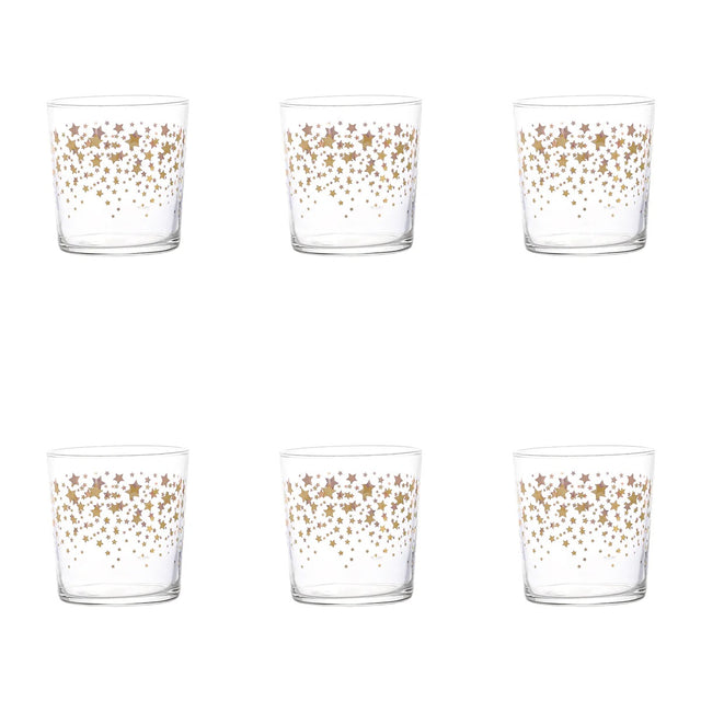 SIMPLE DAY Set 6 Bicchieri Stelle di Natale 350ml Oro Vetro