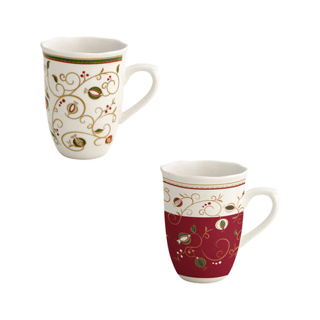 BRANDANI Tempo di Festa Set 2 Pezzi MUG Tazza Caffè Tè Tavola Natale Porcellana