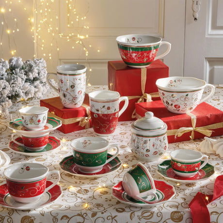 BRANDANI Tempo di Festa Set 2 Pezzi MUG Tazza Caffè Tè Tavola Natale Porcellana
