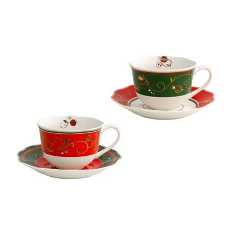 BRANDANI Tempo di Festa Set 2 Pezzi Tazza Tè The Tavola Natale Porcellana