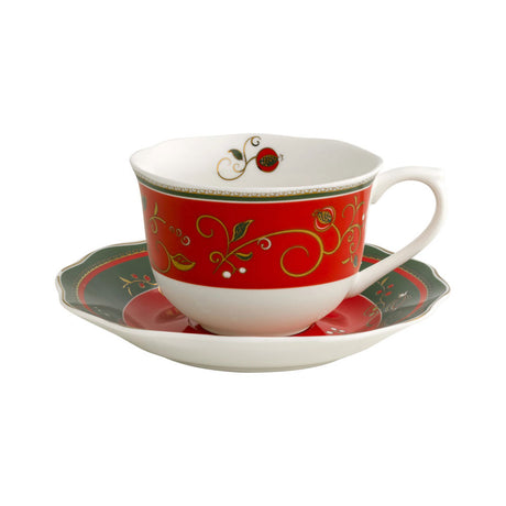 BRANDANI Tempo di Festa Set 2 Pezzi Tazza Tè The Tavola Natale Porcellana