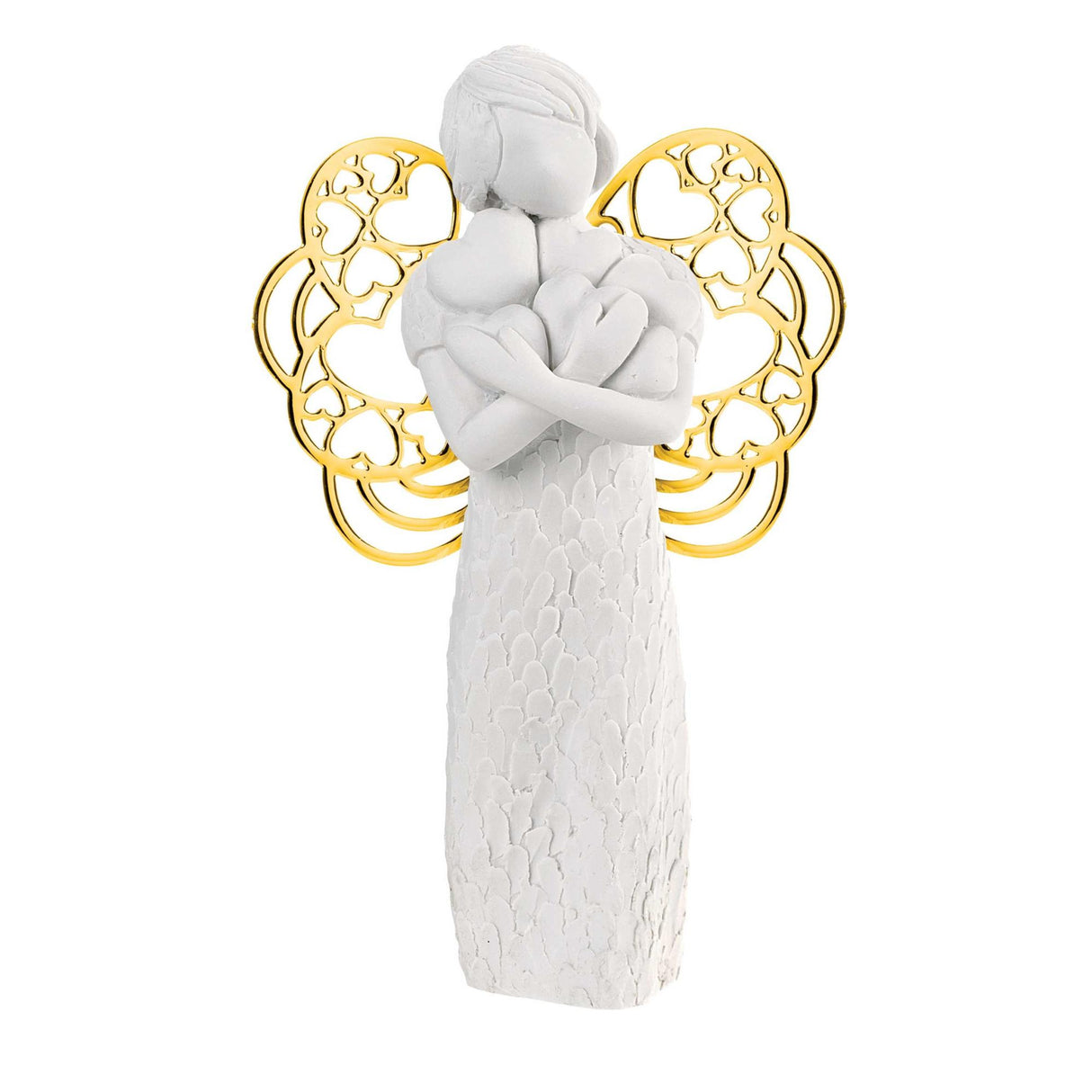 BONGELLI PREZIOSI Scultura Figura Angelo Cuori 12cm Ali Oro Marmorino