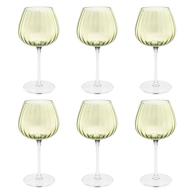 ROSE & TULIPANI Prismia Calici Universali Set 6 Pezzi 460ml Verde Vetro Soffiato e Pasta