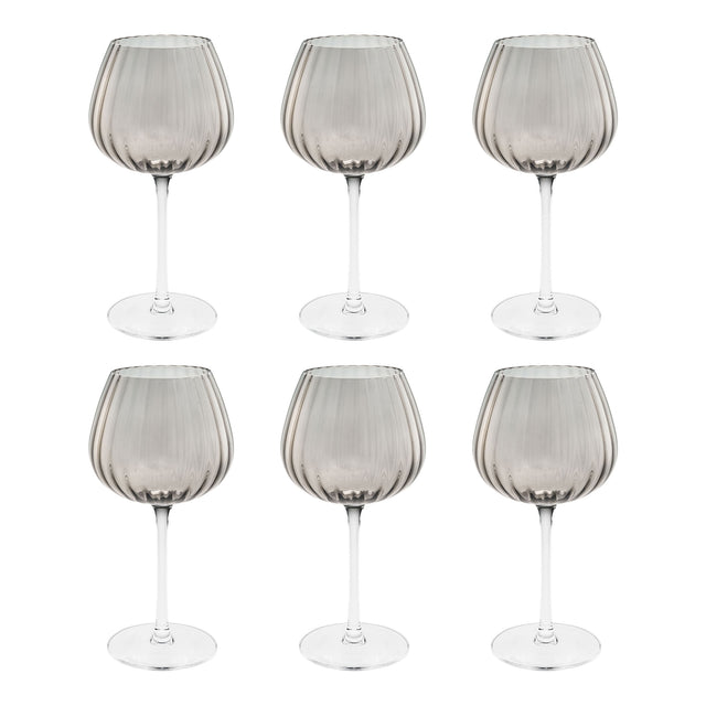 ROSE & TULIPANI Prismia Calici Universali Set 6 Pezzi 460ml Grigio Vetro Soffiato e Pasta