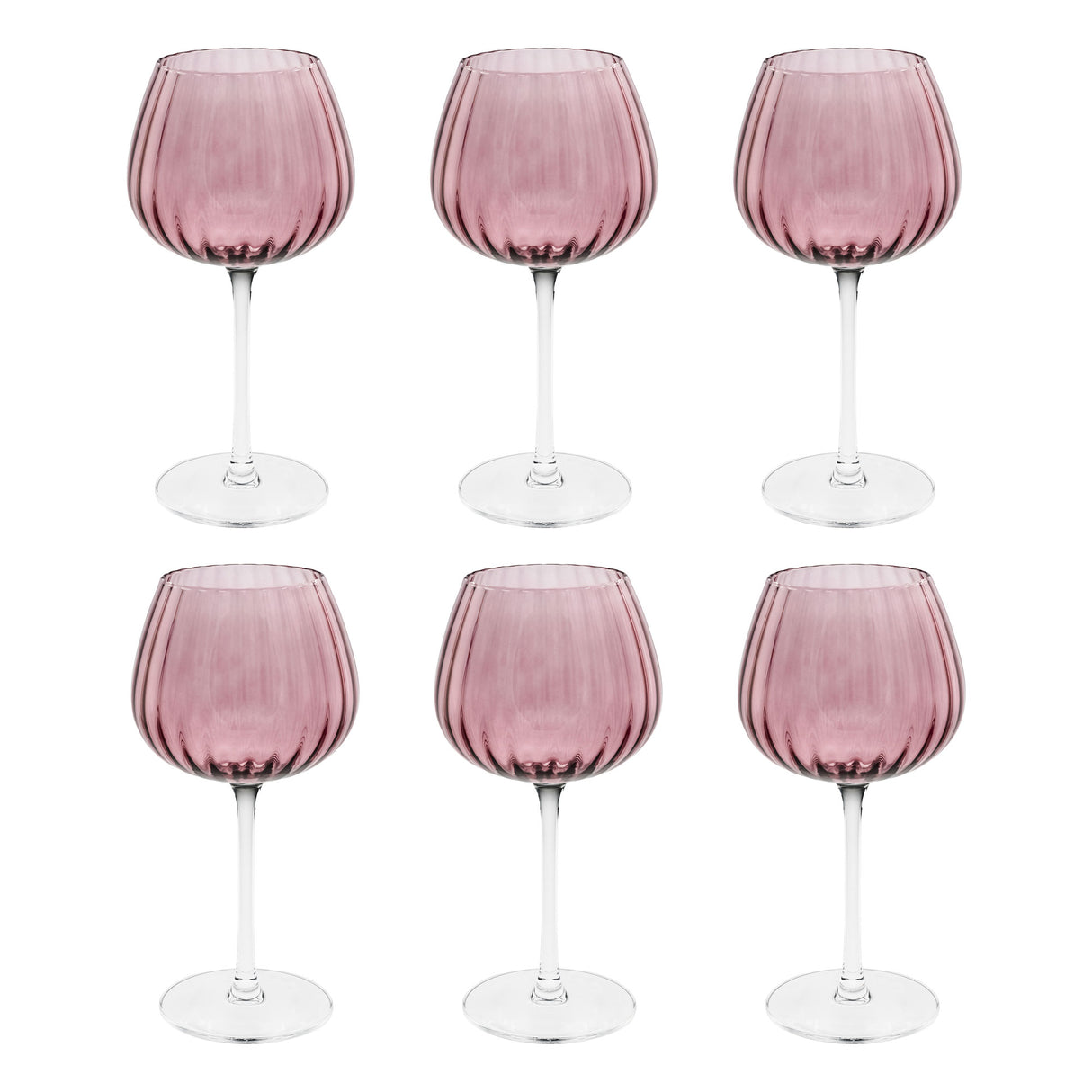 ROSE & TULIPANI Prismia Calici Universali Set 6 Pezzi 460ml Rosa Vetro Soffiato e Pasta