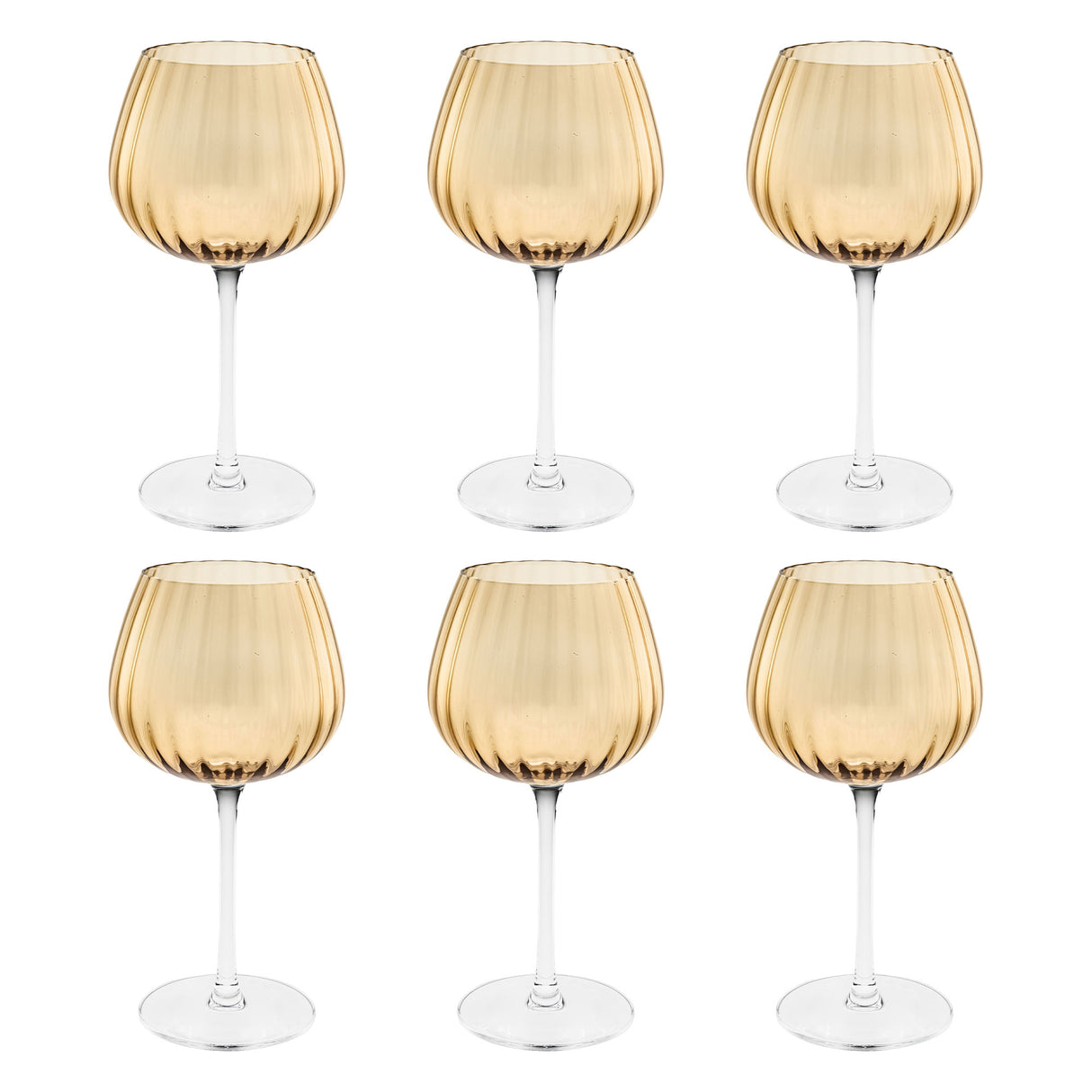 ROSE & TULIPANI Prismia Calici Universali Set 6 Pezzi 460ml Ambra Vetro Soffiato e Pasta