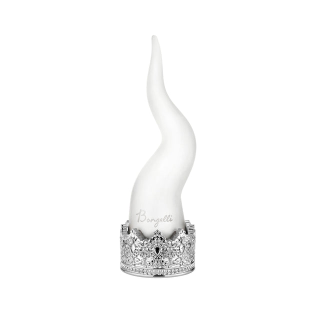 BONGELLI PREZIOSI Corno Cornetto Portafortuna 21cm Bianco Corona Argento Marmorino