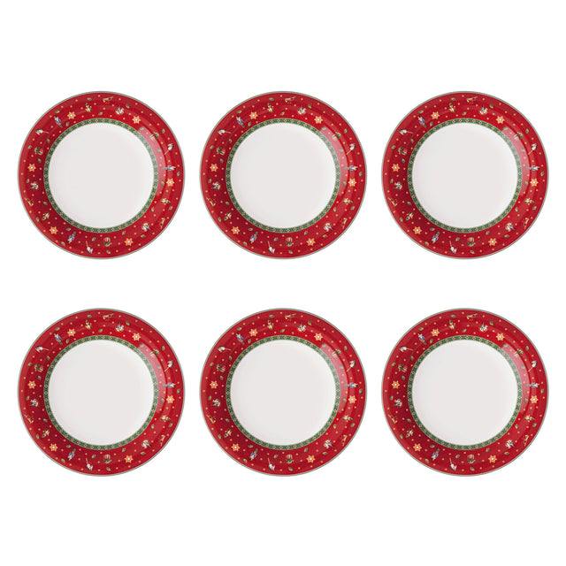 VILLEROY & BOCH Toy's Delight Specials Piatto Piano Set 6 Pezzi Rosso Rotondo 27cm Tavola Natale