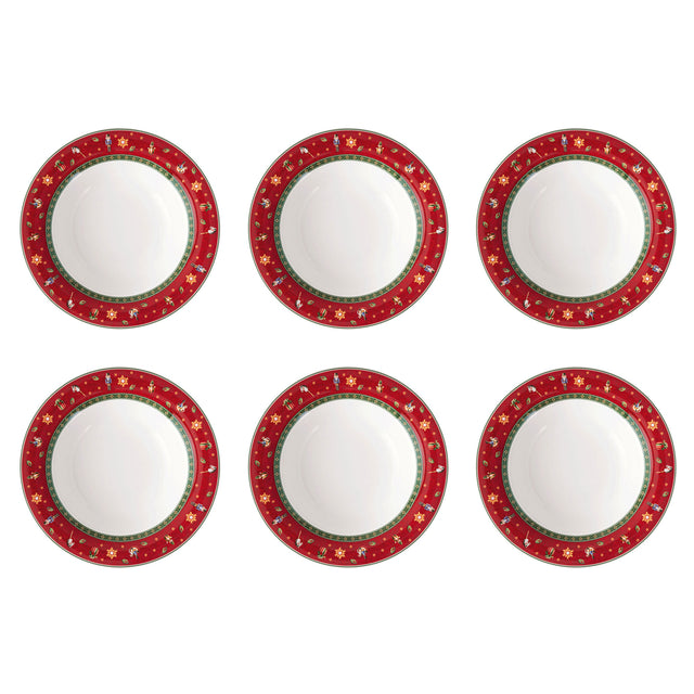 VILLEROY & BOCH Toy's Delight Specials Piatto Fondo Set 6 Pezzi Rosso Rotondo 23cm Tavola Natale