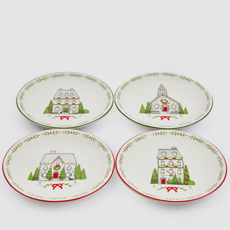 EDG Enzo De Gasperi Piatti Dessert Christmas Set 4 Pezzi 15cm Porcellana Tavola di Natale